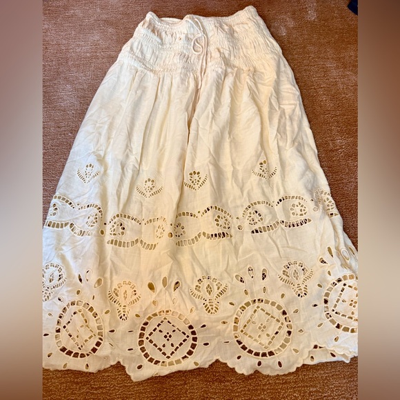 Future Collective Dresses & Skirts - Cream Eyelet Midi Skirt with Scalloped Hem